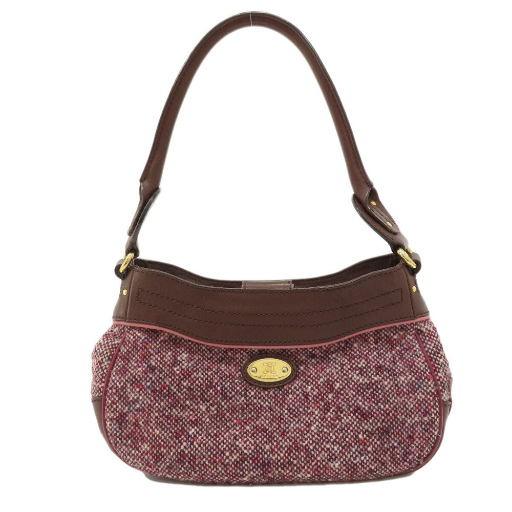 Celine Pink leather logo tweed handbag